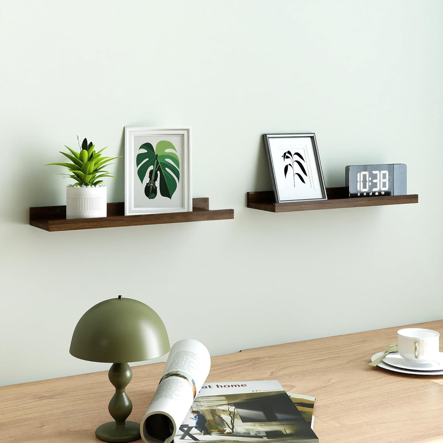 White Floating Shelves for Wall Decor, Wall Mounted Wood Storage Shelf for Bedroom, Living Room, Bathroom, Kitchen, Nursery, Display Picture Ledge Shelf with Lip Set of 2-14 Inches, White