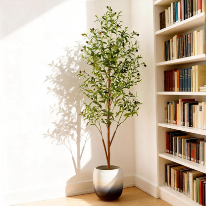 6FT Artificial Olive Tree Indoor, Tall Faux Olive Tree with Pot&Basket, Large Fake Olive Tree with Realistic 1080 Silk Leaves and 60 Fruits for Living Room Home Office Decor.