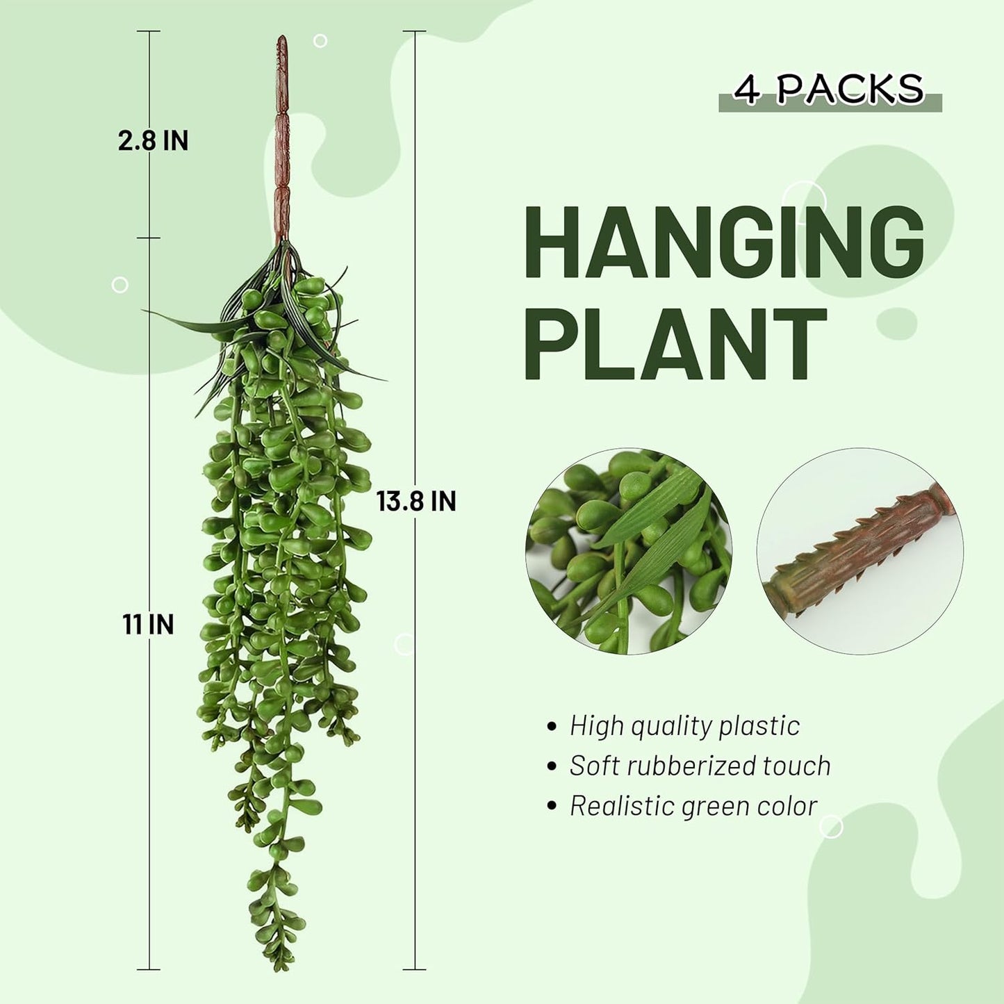 Meiliy 4pcs Artificial Succulent Plants Hanging Succulent Plants Faux Succulents Unpotted Branch String of Pearls Plant for Home Kitchen Office Wedding Garden Craft Art Indoor Decor
