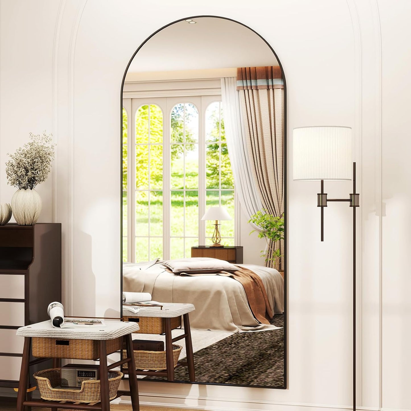 XRAMFY 56"x21" Arched Full Length Mirror Floor Mirrors with Aluminum Alloy Frame Free-Standing Wall Mounted Floor Mirrors or Large Dressing Mirror, Black Mirror Full Length