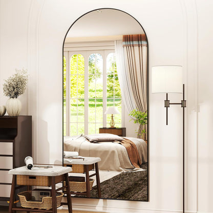 XRAMFY 56"x21" Arched Full Length Mirror Floor Mirrors with Aluminum Alloy Frame Free-Standing Wall Mounted Floor Mirrors or Large Dressing Mirror, Black Mirror Full Length