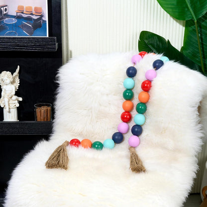 OMISHE Extra Large Wood Bead Garland with 1.6" Diameter Wooden Beads and Tassels, 41" Long Rustic Farmhouse Country Decorative Beads for Home Tiered Tray Decor, Natural Beige