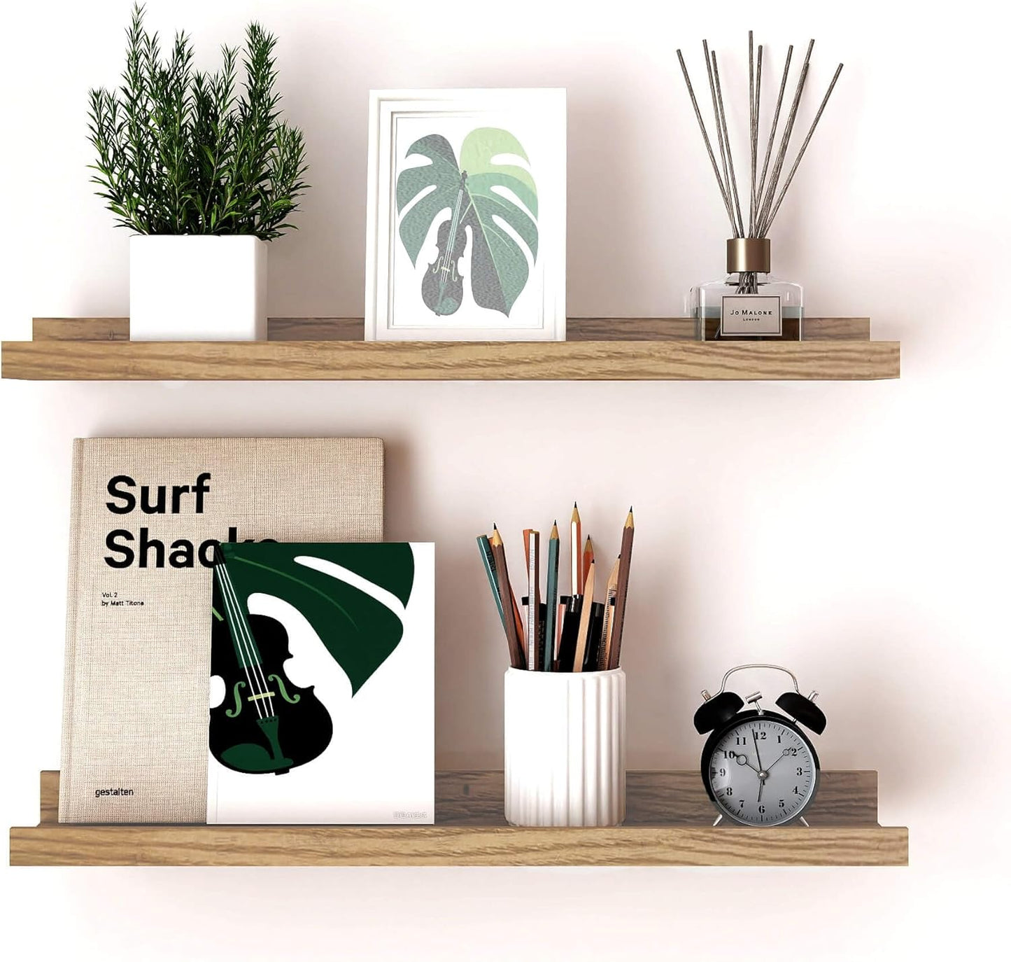 White Floating Shelves for Wall Decor, Wall Mounted Wood Storage Shelf for Bedroom, Living Room, Bathroom, Kitchen, Nursery, Display Picture Ledge Shelf with Lip Set of 2-14 Inches, White