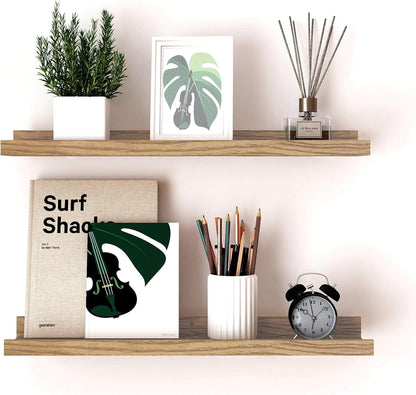 White Floating Shelves for Wall Decor, Wall Mounted Wood Storage Shelf for Bedroom, Living Room, Bathroom, Kitchen, Nursery, Display Picture Ledge Shelf with Lip Set of 2-14 Inches, White
