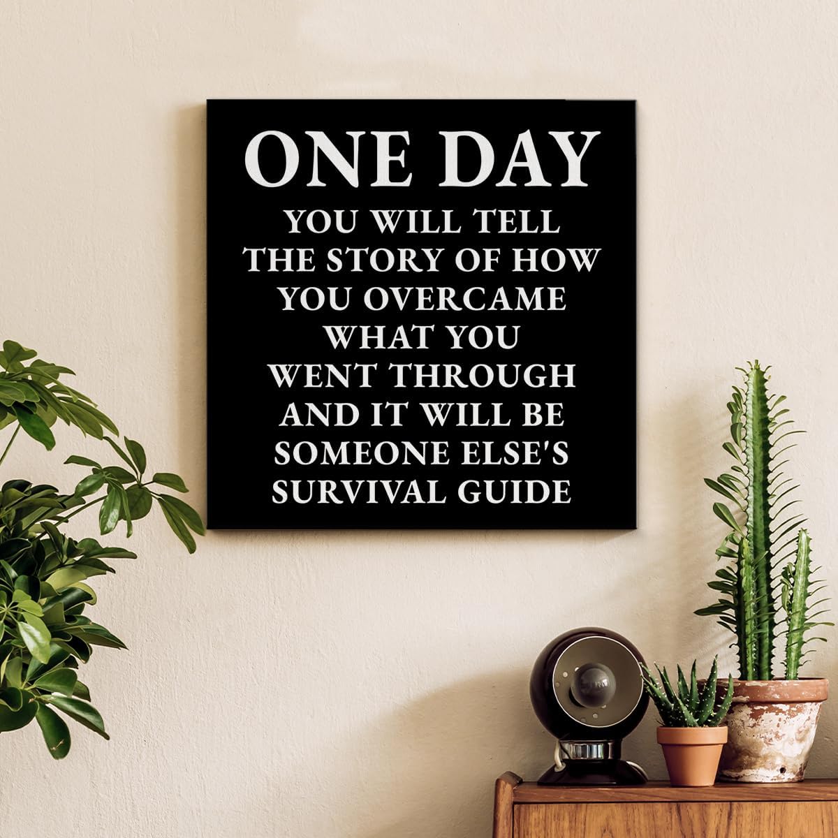 Inspirational Farmhouse Canvas Print Wall Art Decor One Small Positive Thought in the Morning Can Change Your Whole Day Sign Painting Plaque Rustic Home Decoration (8 X 8 Inches, Framed)