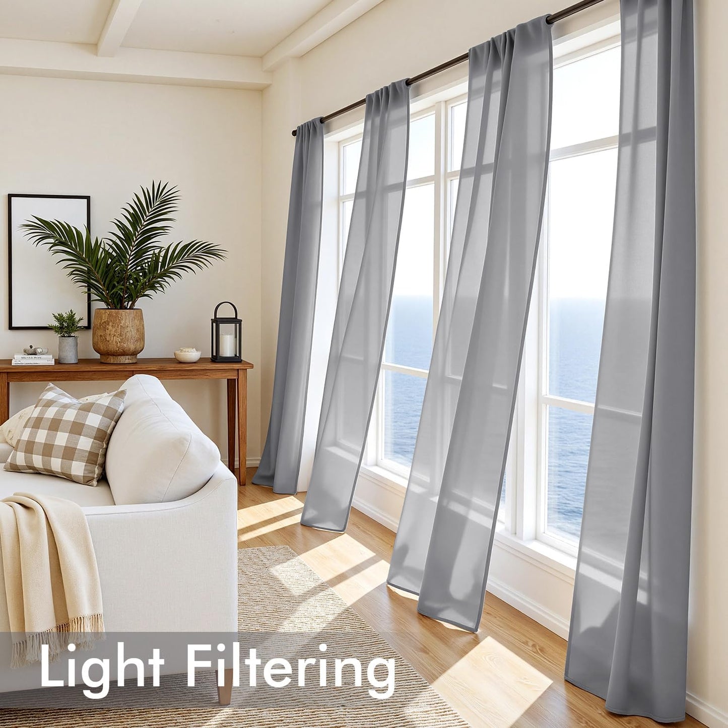 MIULEE White Sheer Curtains 84 Inches Long, 4 Panels Set, Light Filtering Rod Pocket Voile Drapes for Living Room and Bedroom, Airy Soft Fabric Window Treatments, 42 x 84 Inches