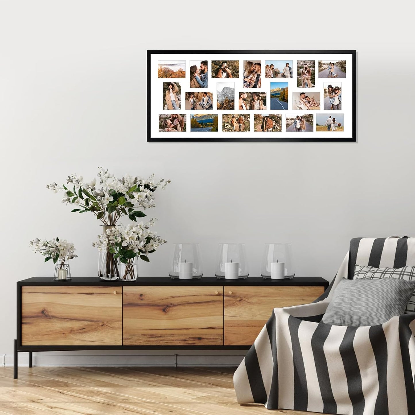 QUTREY 20 Opening 4x6 Collage Picture Frame Set of 2, 18.1x41.3 inches Black Multiple Frames Display 4 by 6 inch Photos with Mat for Wall Hanging
