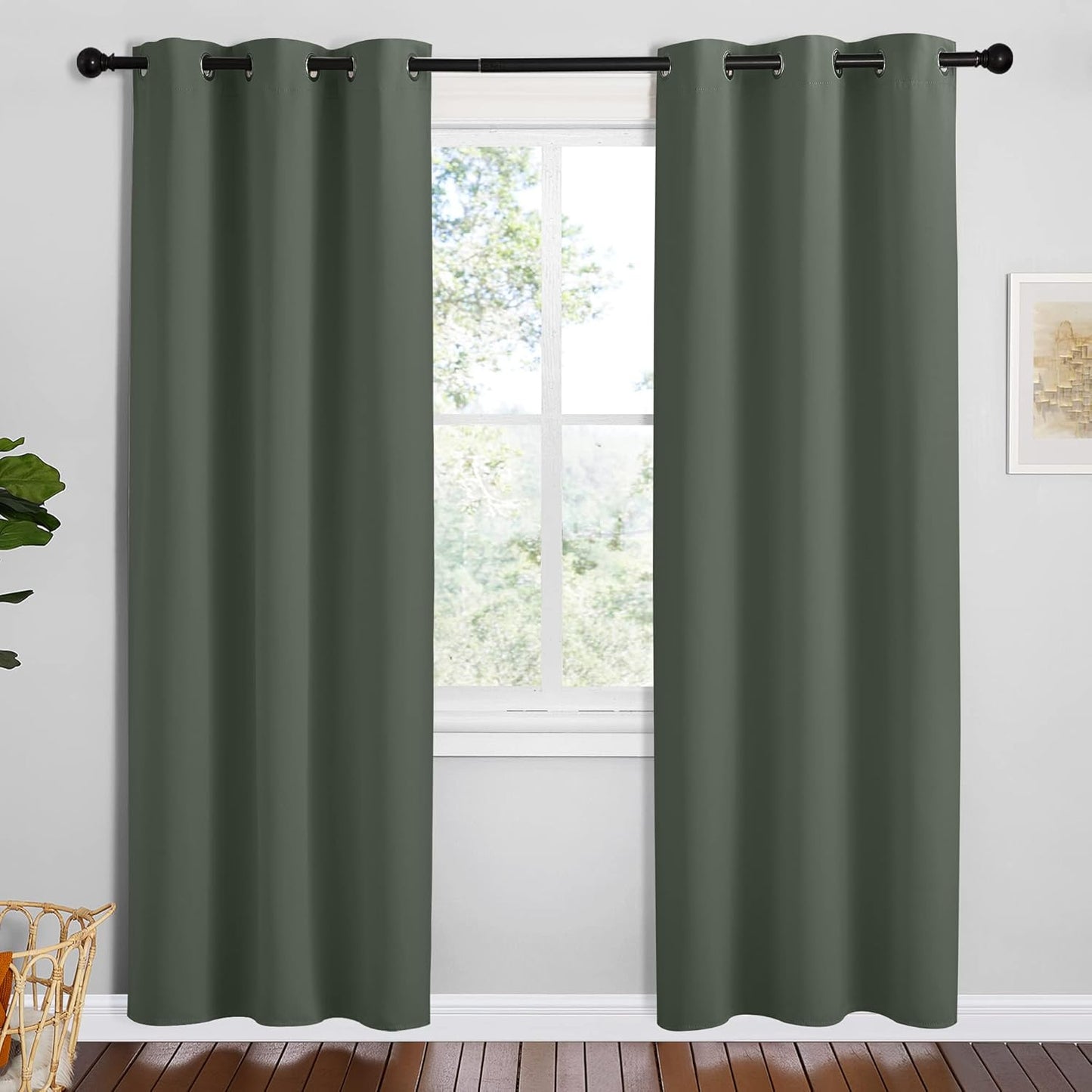 NICETOWN Halloween Pitch Black Solid Thermal Insulated Grommet Blackout Curtains/Drapes for Bedroom Window (2 Panels, 42 inches Wide by 63 inches Long, Black) - Colors C