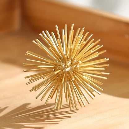 Metal Decorative Starburst Ball, 6 Inch Gold Sphere Decor, Spiky Star Burst Tabletop Sculpture, Mid-Century Modern Metal Spike Ball for Home, Living Room, Office & Shelf Decor