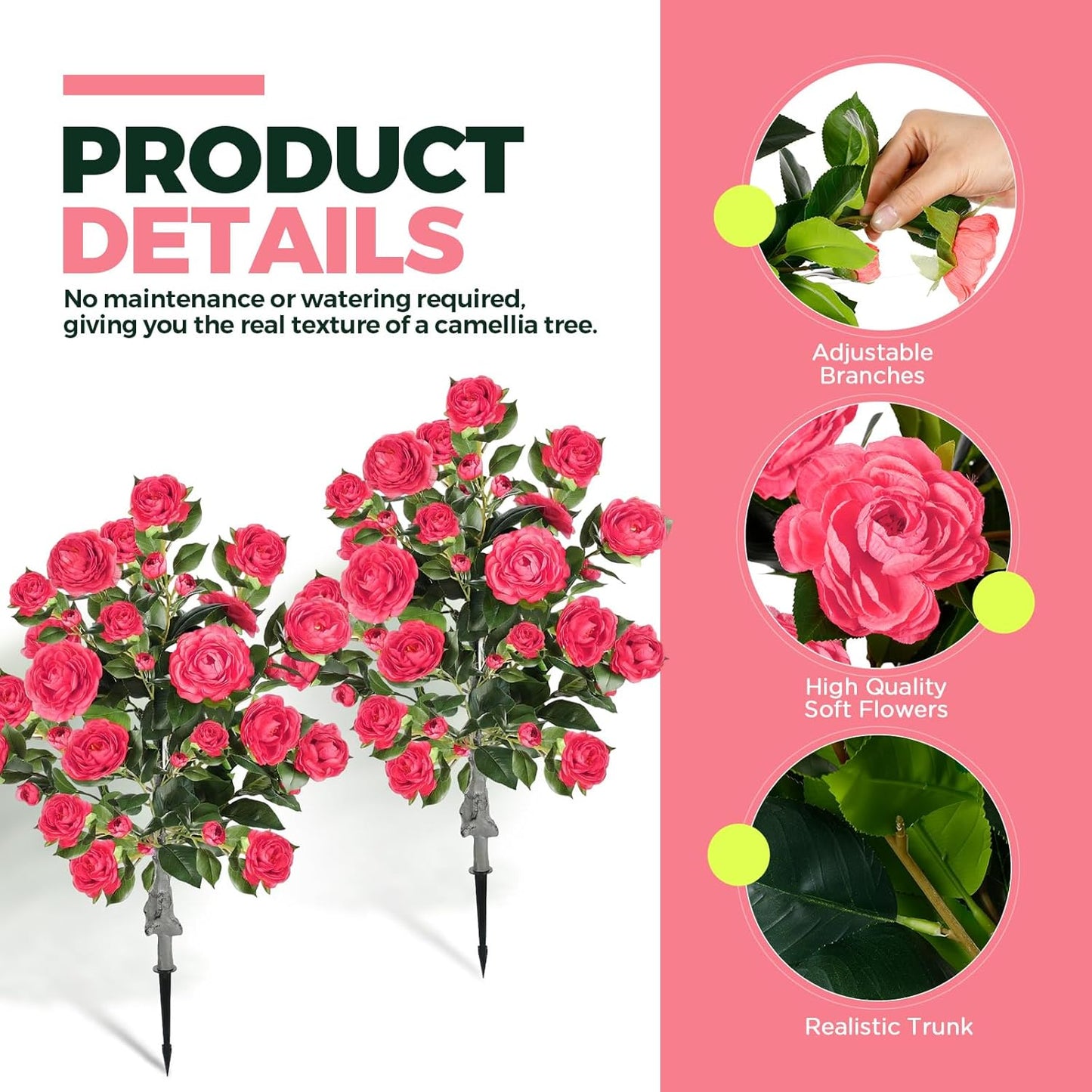 Lunmon 2 Pack 3ft Artificial Camellia Plants Tree 36" Faux Camellia Flower with Spike UV Resistant Realistic Fake Floral Blooming Bush for Indoor Outdoor Front Door Porch Backyard Garden, Purple
