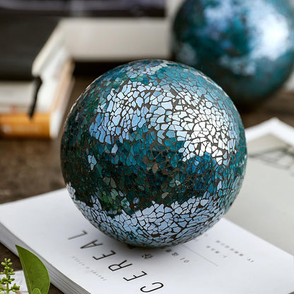 Decorative Mosaic Glass Orbs, 4 Inch Diameter, Set of 3 Sphere Balls, Rose Gold (Gold)