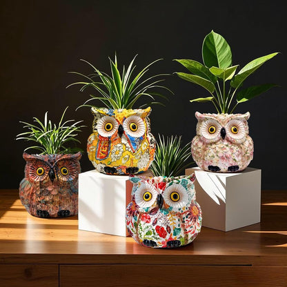 Owl Planter, Owl Succulent Pots, Funny Plant Pots Indoor/Outdoor, Decorative Garden Flower Pot, Cute Small Planters for office Home Decor, Unique Statue Figurine Gifts for Women Mother Teacher Red
