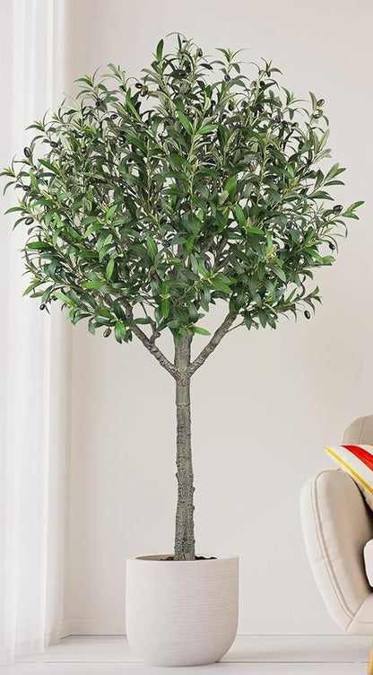 Faux Olive Tree 6ft Tall Faux Trees Fake Plant with 2100 Leaves & 80 Realistic Potted Silk Artificial Olive Tree for Home Porch Garden Living Room Office Decor