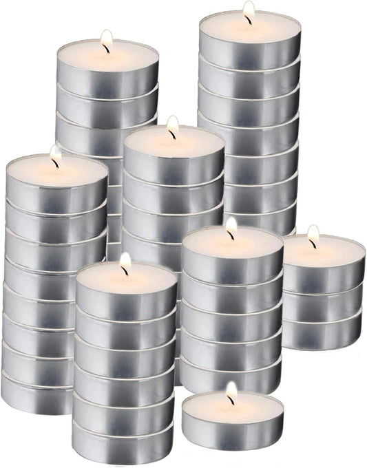 Bulk Mini Tea Lights - 50 Unscented White Travel Candles for Shabbat