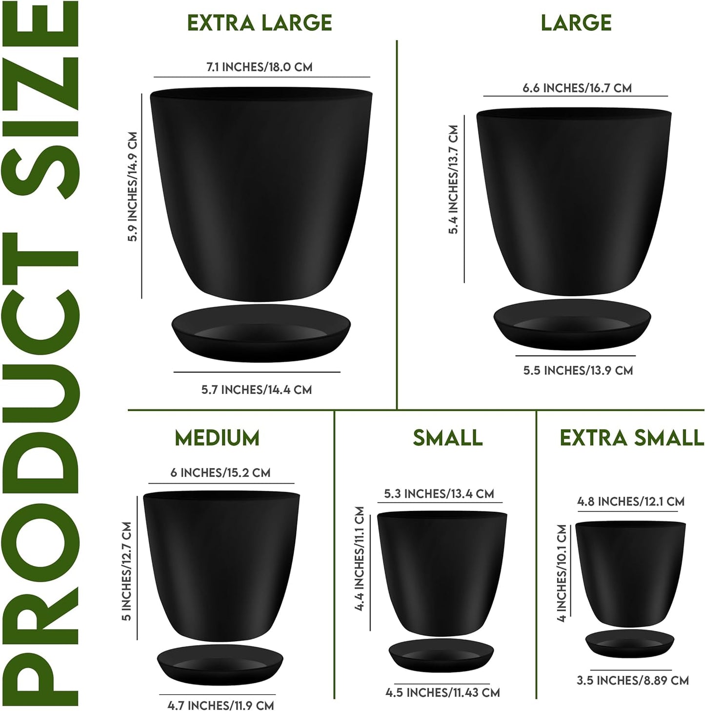 Utopia Home Plant Pots Indoor with Drainage Holes – Set of 5 White Plastic Flower Pots (7/6.6/6/5.3/4.8 Inch) – Modern Planters for Indoor Plants, Room & Office Décor, Great Stocking Stuffers