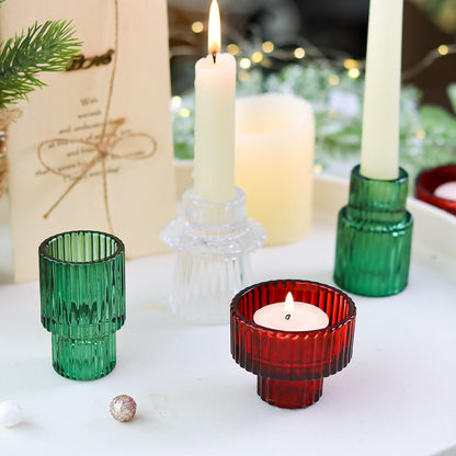 Brown Candlestick Holders 12PCS Ribbed Glass Taper Candle Holders Set for Tealight Candlestick Candles, Table Centerpieces for Thanksgiving Christmas Farmhouse Decor Indoor and Outdoor