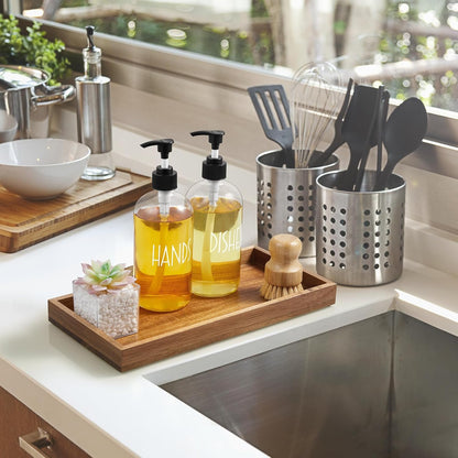 ALELION 11.7" Bathroom Vanity Tray for Counter - Acacia Wood Decorative Tray for Toilet Tank Makeup Perfume Jewelry Catchall Coffee Table - Wooden Kitchen Countertop Organizer for Soap Dispenser