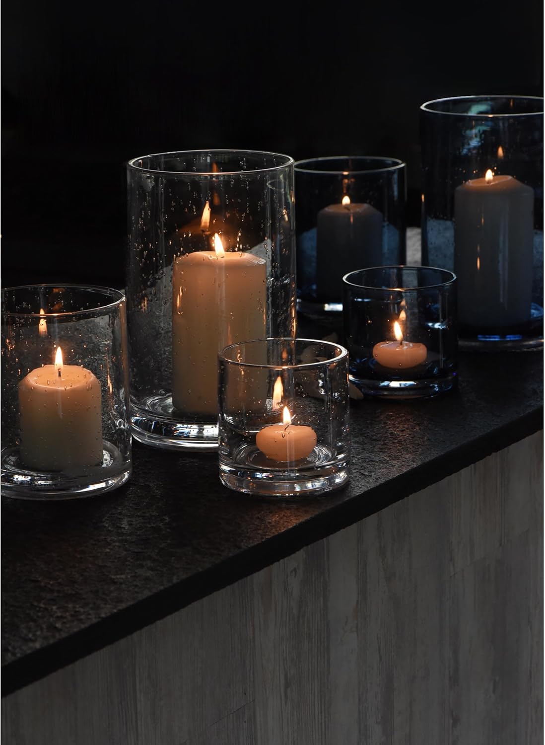 Glass Candle Holders Set, Hurricane Vase Centerpieces for Pillar Votive Flower,Clear Seeded Bubbles Cylinder Bulk, Mother's Day Birthday Gift,3 Sizes 8 Inch 5 Inch 3.5 Inch Height