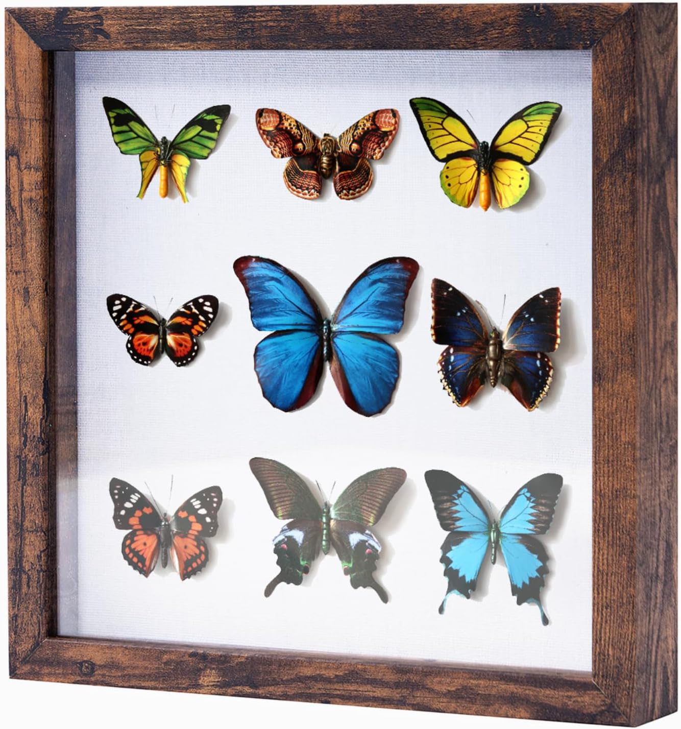Muzilife 8x8 Shadow Box Picture Frame with Linen Board - Deep Wood & Glass Display Case Ready to Hang Memory Box Baby Sports Memorabilia, Pins, Awards, Medals, Wedding, Tickets and Photos (Black)