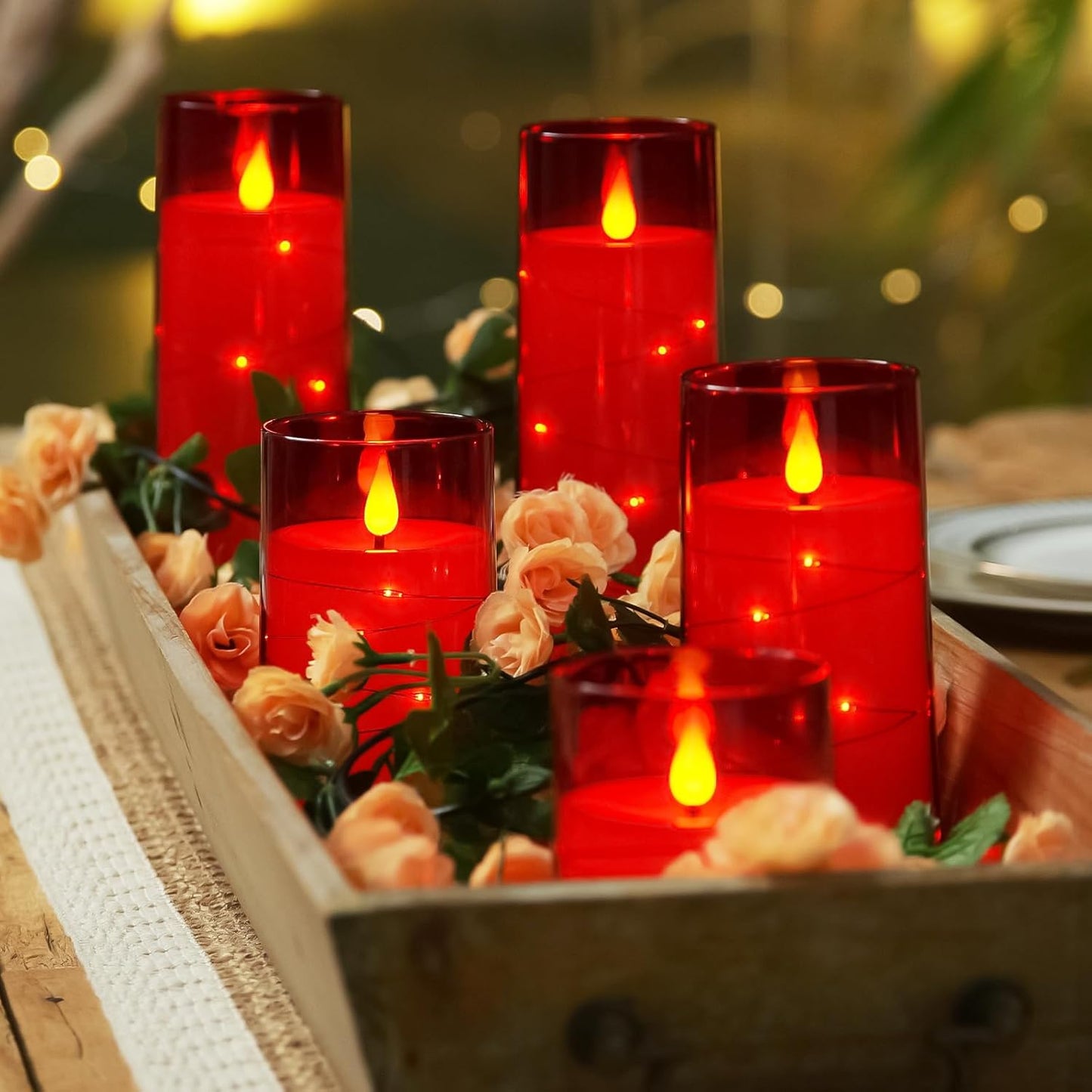 Homemory Flameless Candles with Embedded Star String Fairy Lights, Battery Operated Candles, LED Candle, Fake Candles with Remote Control and Timer for Halloween, Gray Acrylic, Set of 5(H4"5"6"8"8")