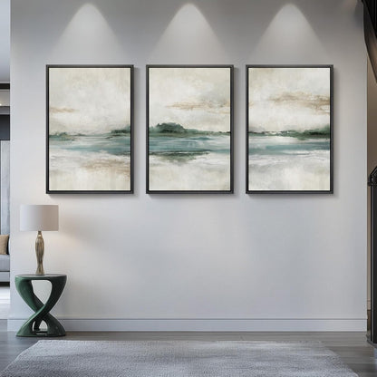 Large Framed Abstract Nature Landscape Wall Art for Living Room, Set of 3 Modern Canvas Prints Paintings Artwork for Walls, Green Lake Pictures for Hallway, Dining Room, Office Wall Decor 24x36 Inch