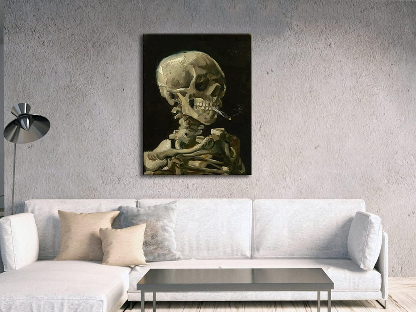 Wieco Art Skull of a Skeleton with Burning Cigarette, 1886 by Vincent Van Gogh Canvas Wall Art for Home Decor and Wall Decor Post-impressionism Canvas Prints Pictures Artwork