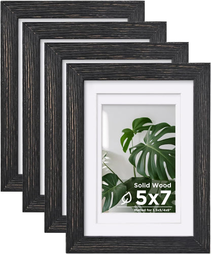 Egofine 8x10 Picture Frames Set of 4, Made of Solid Wood Covered by Plexiglass 4x6 and 5x7 with Mat or 8x10 without Mat, for Table Top Display and Wall Mounting Photo Frame Black
