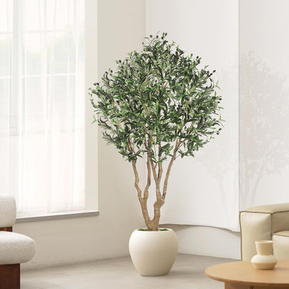 LYERSE Faux Olive Tree 7ft - Artificial Olive Tree Indoor with Large Branches and Realistic Fruits - Fake Olive Tree with Sturdy Base for Modern Home Office House Decor