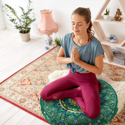 Mandala Meditation Cushion, Boho Meditation Mat, Meditation Pillows for Sitting on Floor, Cushions for Sitting in Home and Outdoor, Square Floor Pillow Cushion Seating for Yoga Accessories 22'' X 22''