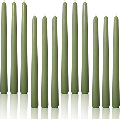 Viyffo Taper Candles, 10 Inch, 4 Pack, Olive Glow – Unscented, Dripless & Smokeless Design, Up to 8 Hour Burn – Long Tall Taper Candlesticks for Wedding, Dinner & Home Decor