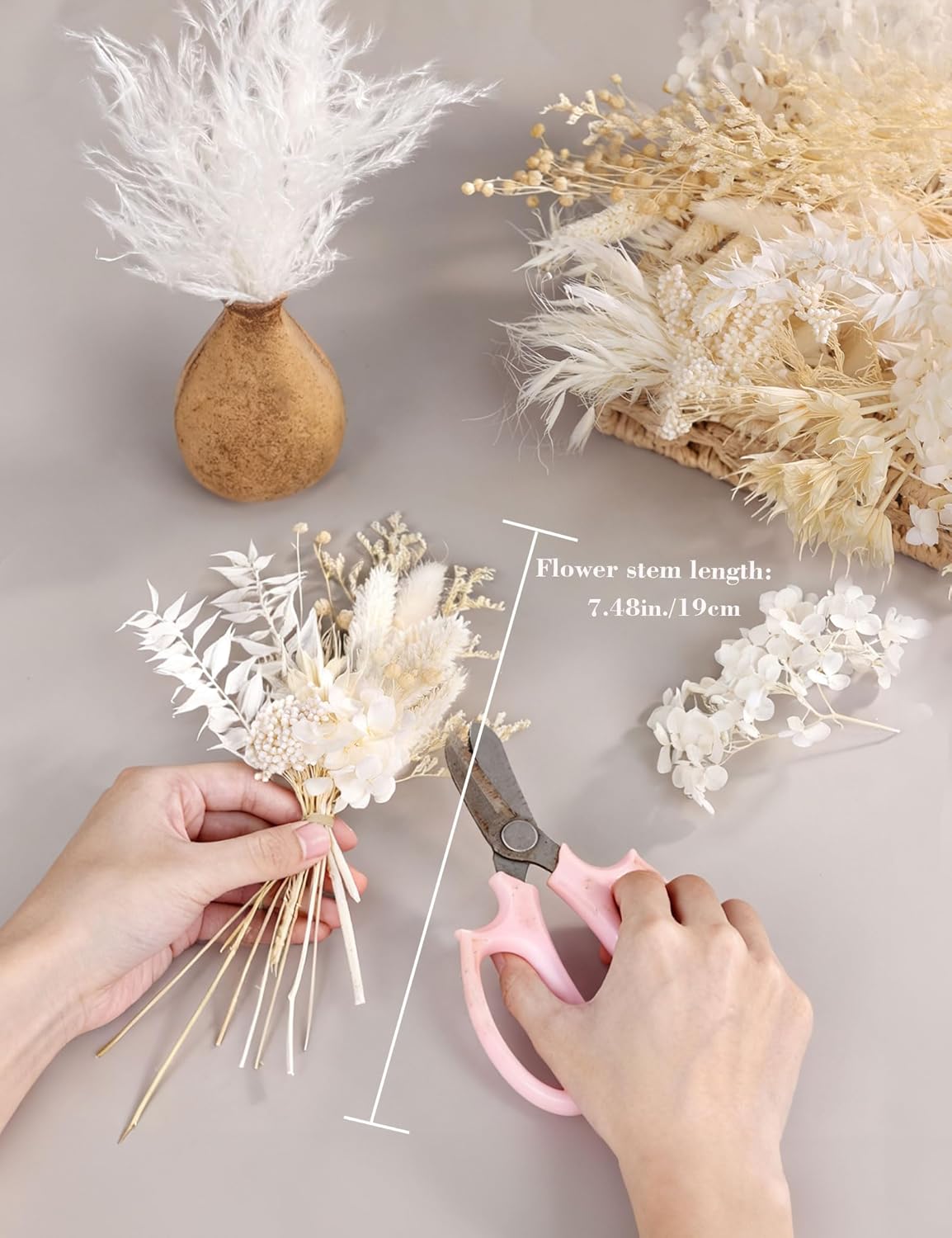 DIY Natural Dried Flower Set, Bulk Dried Flowers for Vase, Dried Flowers with Stems, Dried Roses, Mini Dried Flower Bouquets.(Brown)