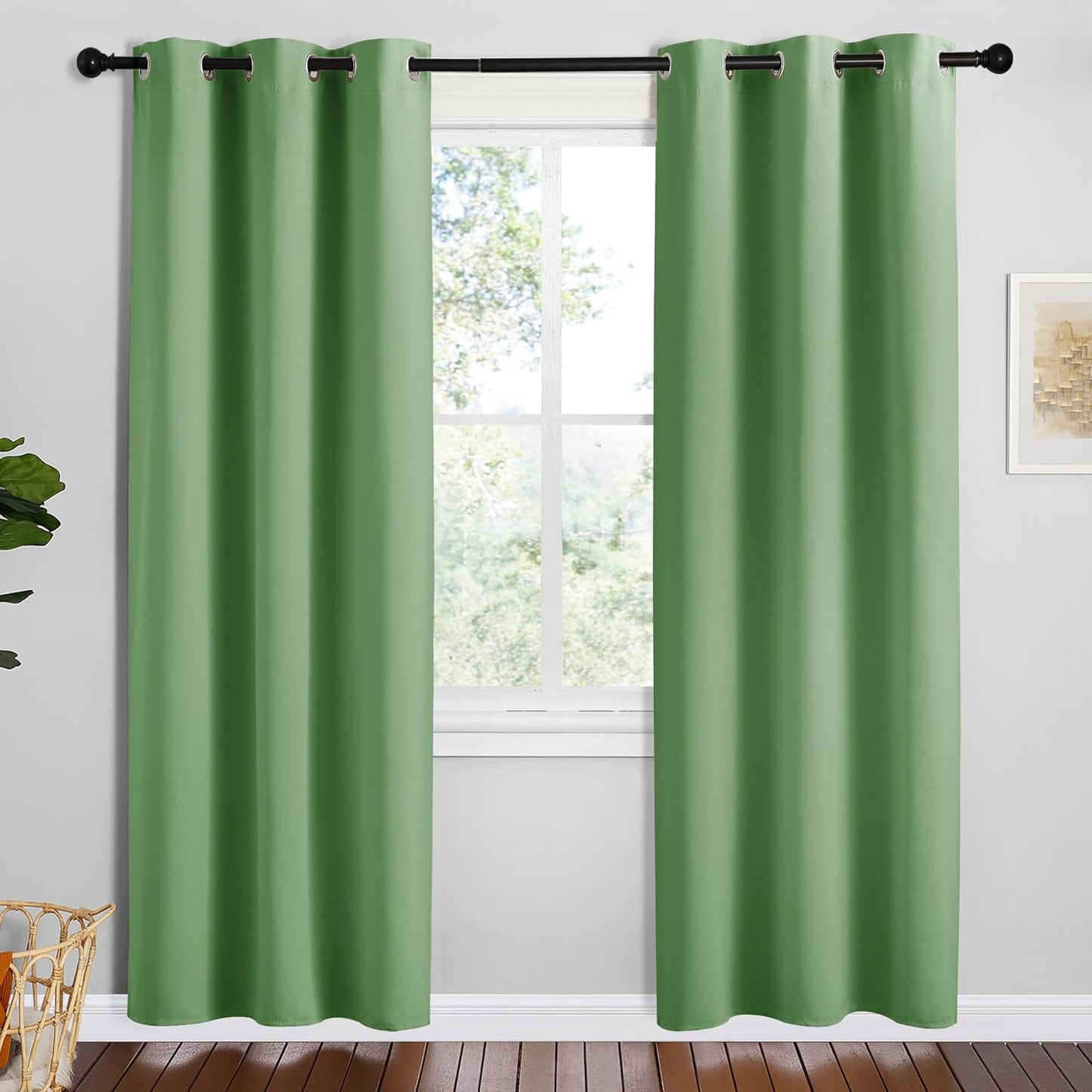 NICETOWN Halloween Pitch Black Solid Thermal Insulated Grommet Blackout Curtains/Drapes for Bedroom Window (2 Panels, 42 inches Wide by 63 inches Long, Black) - Colors D