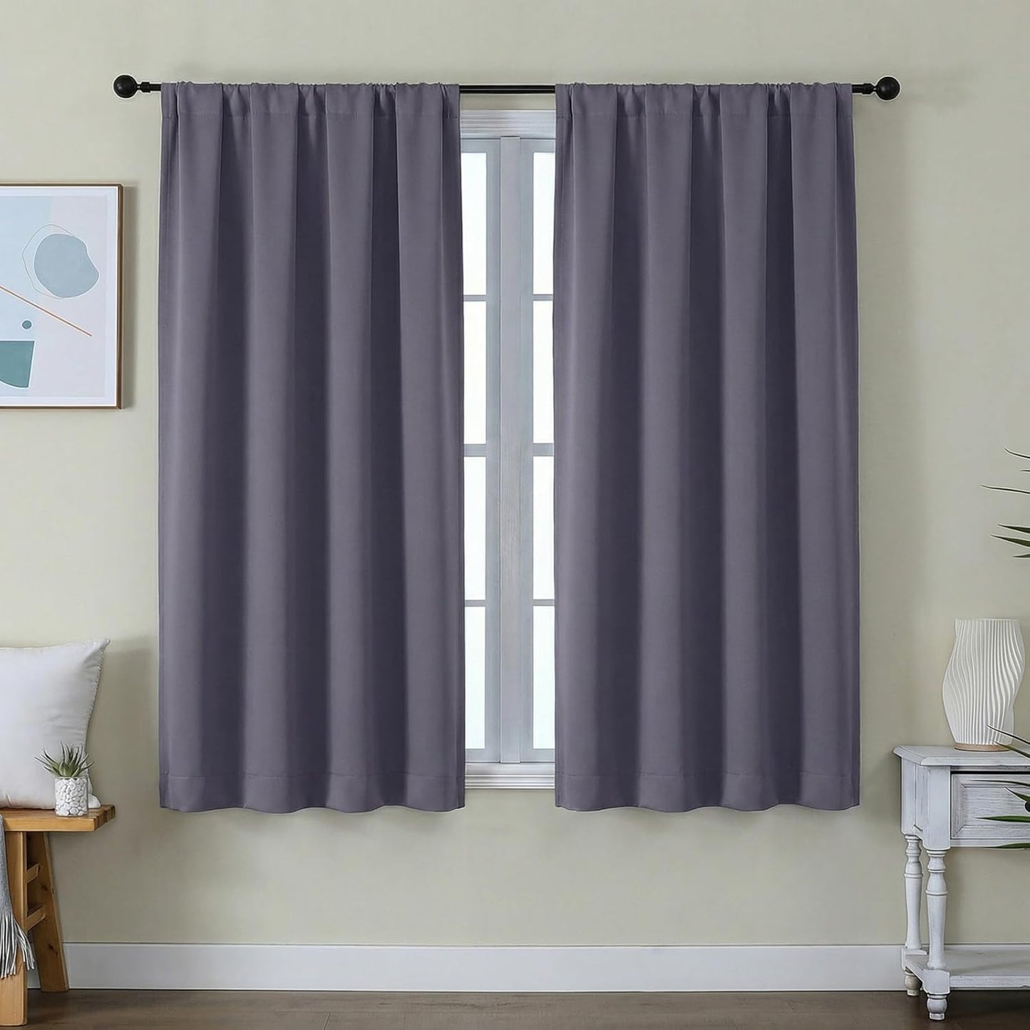 Simplebrand Ava Sage Green Blackout Curtains for Bedroom 63 Inch Length 2 Panels Set, Solid Thermal Insulated Energy Saving Rod Pocket Window Treatment Curtains Blackout Drapes, W40 x L63 Inch, Sage - Colors A