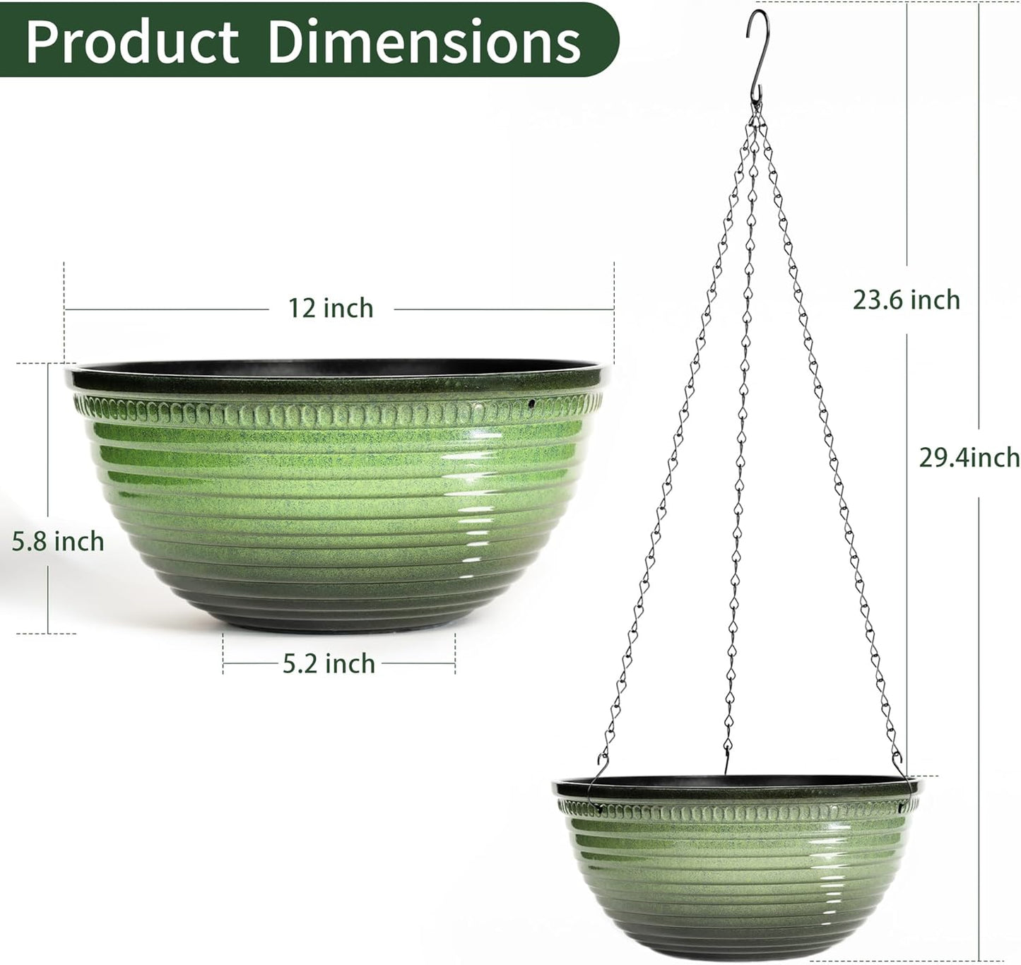 Vanslogreen 2 Pack Hanging Planters for Indoor Outdoor Plants, 10 Inch Hanging Planter with Drainage Hole & Plug Glazed Hanging Baskets Flower Pots for Garden Home (Blue)