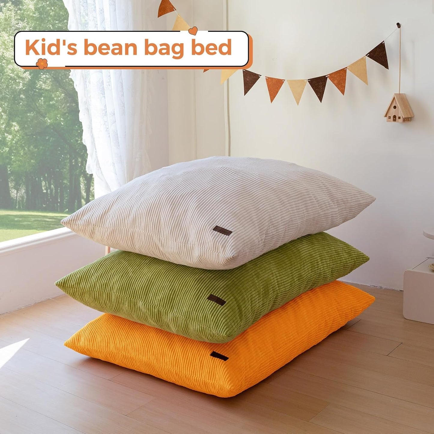 MAXYOYO 3 in 1 Kids Bean Bag Chair Couch, Convertible Chair Folds from Bean Bag to Lounger, Child Floor Sofa for Gaming, Reading, Floor Mattress with High-Density Foam Filling