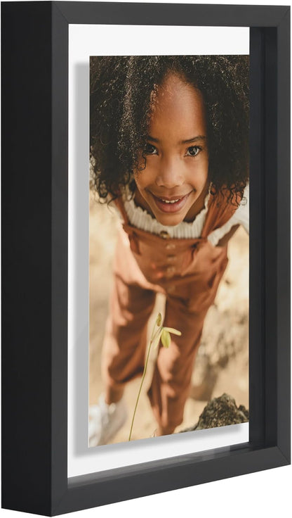 Americanflat Aluminum 11x14 Floating Picture Frame with Shatter-Resistant Glass - Use as 8x10 Picture Frame or Display 11x14 Photo - Signature Float Collection - Photo Frames for Wall Display - Black