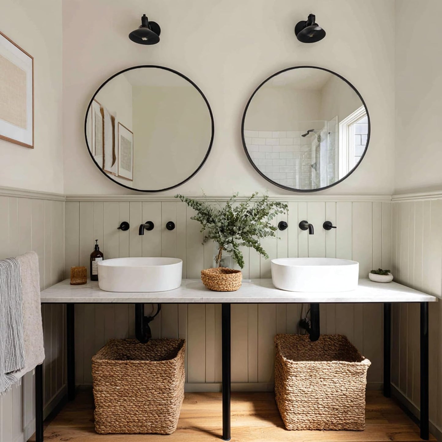 Sunniry Black Round Mirror, Round Mirror 24 inch, Black Circle Mirrors Matte Metal Frame, Wall Mounted Mirrors for Living Room, Bathroom, Wall, Entryway.