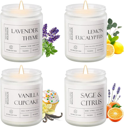 Molensun Lemon Eucalyptus Scented Candles, Aromatherapy Jar Candle, 7 oz Long Lasting Candles, Soy Wax Candle Gift for Women