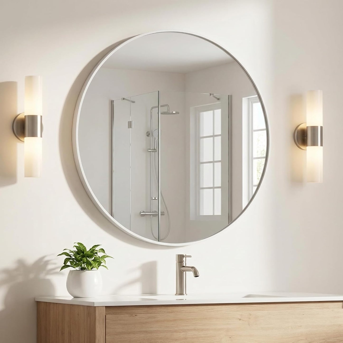 HARRITPURE Round Mirror 30 Black Wall Mounted Circle Mirrors Vanity Mirror with Brushed Aluminum Alloy Frame Modern Decoration for Bathroom, Living Room, Vanity, Bedroom, Entryway