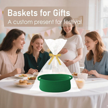 JMvicyroam Woven Basket,Small Rope Storage Bin with Handles & Ribbon Bag, Organizer for Shelves Closets,Gift Basket Empty for Birthday,Books,Dog Toys,White
