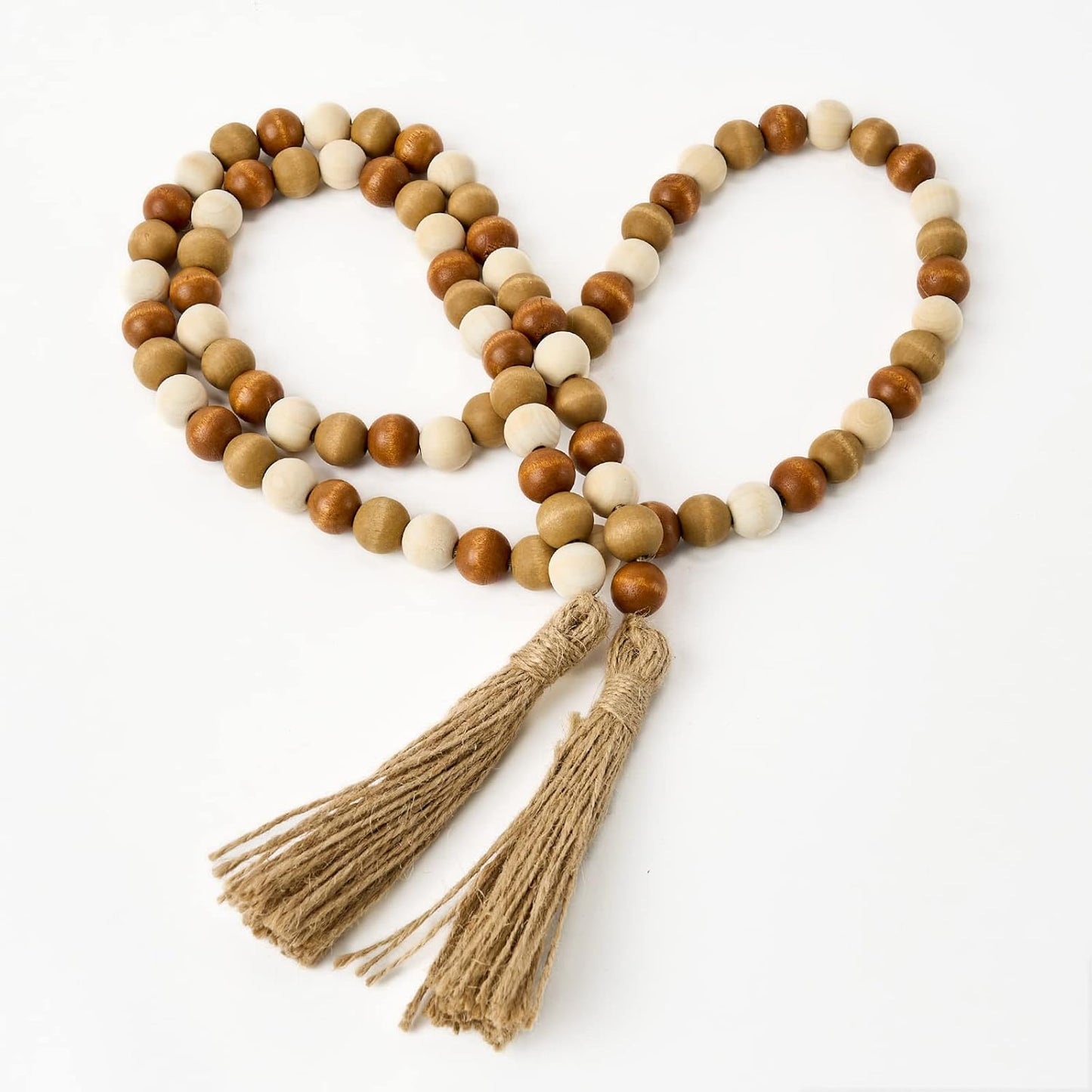 OMISHE 59in Wood Bead Garland with Tassels, Decorative Beads, Farmhouse Wooden Beads Garland for Wall Hanging Home Festival Decor, Aqua, Teal