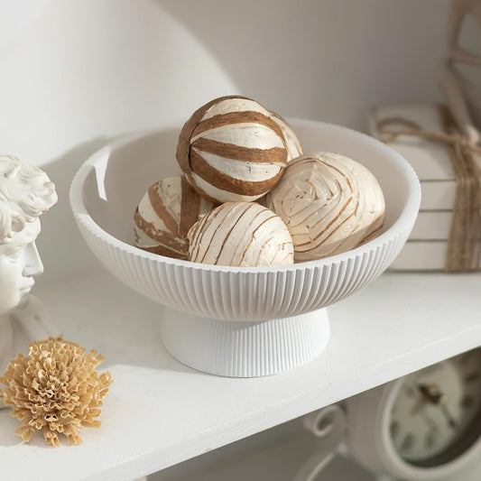 Hanobe Decorative Bowl for Entryway Table: 8“ Small Coffee Table Decor for Fluted Pedestal Bowls - Modern Farmhouse Decor Bowl for Pottery Barn - Footed Key Holder for Home Kitchen