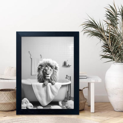 Bathroom Picture Wall Decor, Framed Black and White Bathroom Wall Art, Toilet Paper in Little Funny Raccoon's Hand Animal Canvas Print Painting