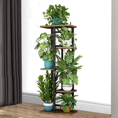 LINZINAR Plant Stand Indoor 4 Tier 5 Potted Multiple Plant Shelf Stands for Garden Corner Balcony Living Room Black