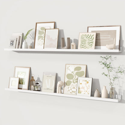 Fun Memories Picture Ledge Shelves Set of 2, 32 Inch Rustic Wall Mounted Floating Shelves with Lip for Home Storage and Décor in Bathroom, Kitchen, Nursery, Bedroom, Living Room, Walnut