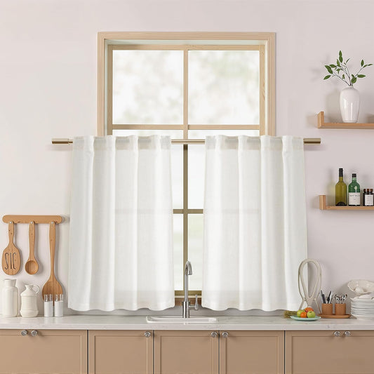 Cream Linen Back Tab Curtains 84 Inch Length for Living Room 2 Panel Set Neutral Modern Farmhouse Window Privacy Semi Sheer Linen Drapes Rustic Pinch Pleated Look Curtain Natural Ivory Colored - Colors D