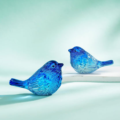 H&D HYALINE & DORA Blue Glass Bird Figurines Bird Gifts for Bird Lovers Women Crystal Glass Animal Figurine Collectible for Home Shelf Decor