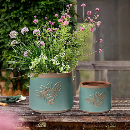 YBX 8 Inch + 6 Inch Ceramic Plant Pots, Succulent Flower Pots with Drainage Holes, Terracotta Planters for Indoor Plants, White&Terracotta (Garden)