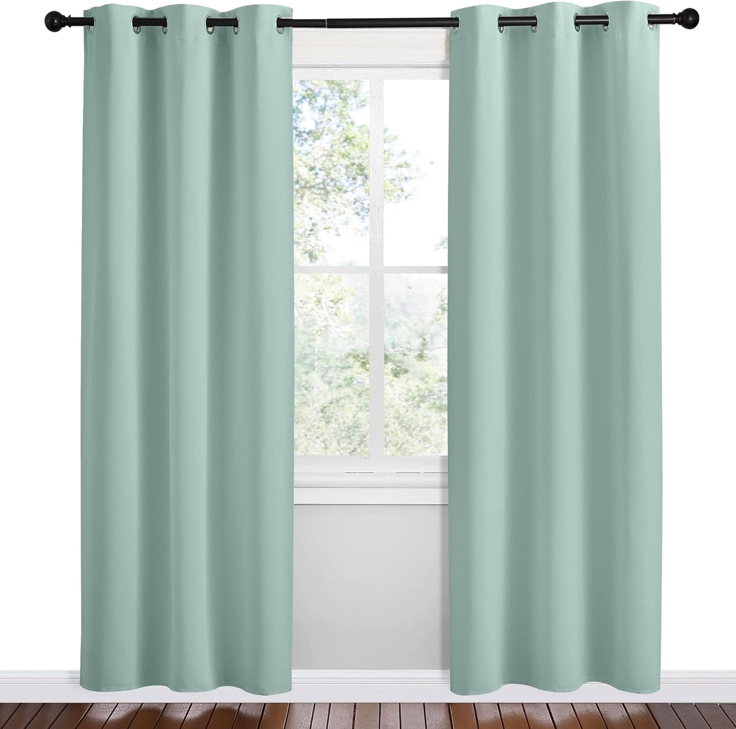 NICETOWN Halloween Pitch Black Solid Thermal Insulated Grommet Blackout Curtains/Drapes for Bedroom Window (2 Panels, 42 inches Wide by 63 inches Long, Black) - Colors A