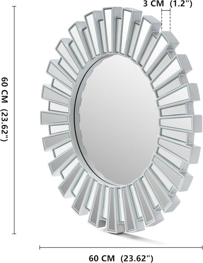 SHYFOY 23.6" Gold Sunburst Wall Mirror, Round Beveled Decorative Mirror with Layered Metal Frame, Glam Luxury Accent Wall Mirror for Living Room, Entryway & Bedroom